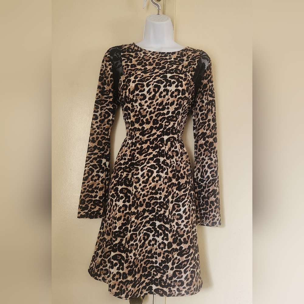 Xhilaration Leopard Print Long Sleeve Dress - Brown & Black